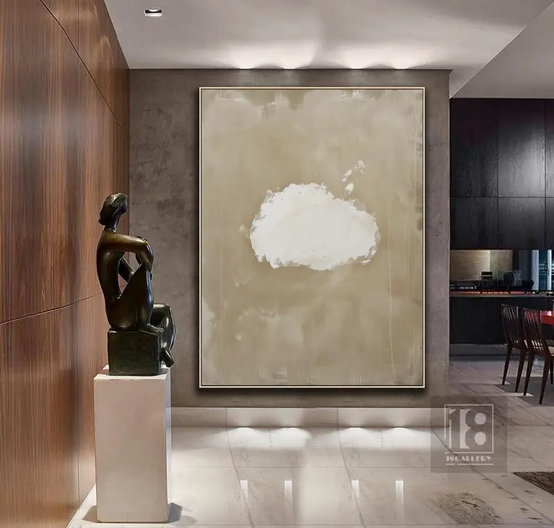 Moody Cloud Wall Art - Framed Abstract Sky Painting for Modern Living Room Decor**  