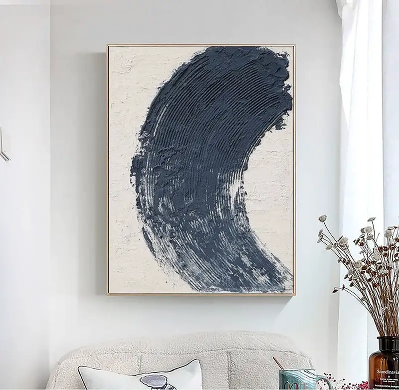 Blue and White Textured Abstract Canvas - Minimalist Painting for Modern Homes