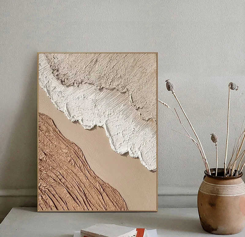 Brown Beige and White Abstract Canvas Art - 3D Textured Painting for Minimalist Interiors