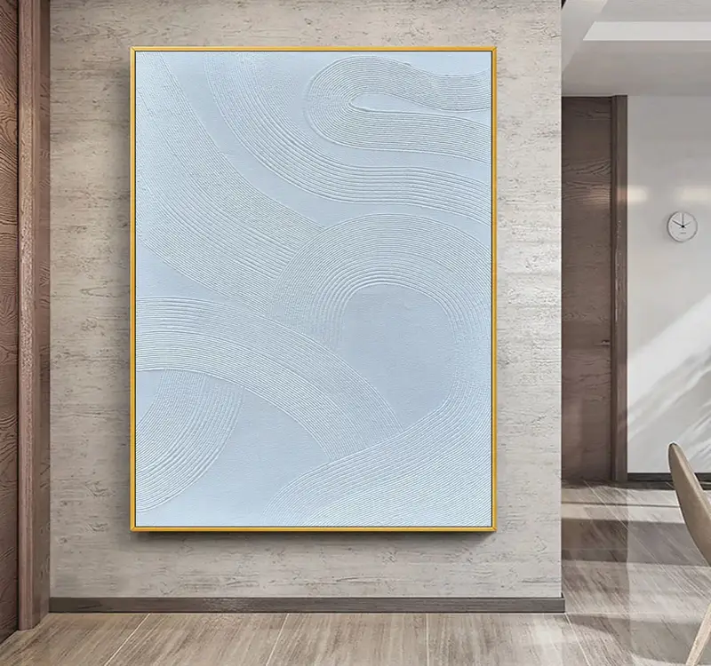 Large White Textured Canvas Art - Minimalist Abstract Painting for Neutral Interiors