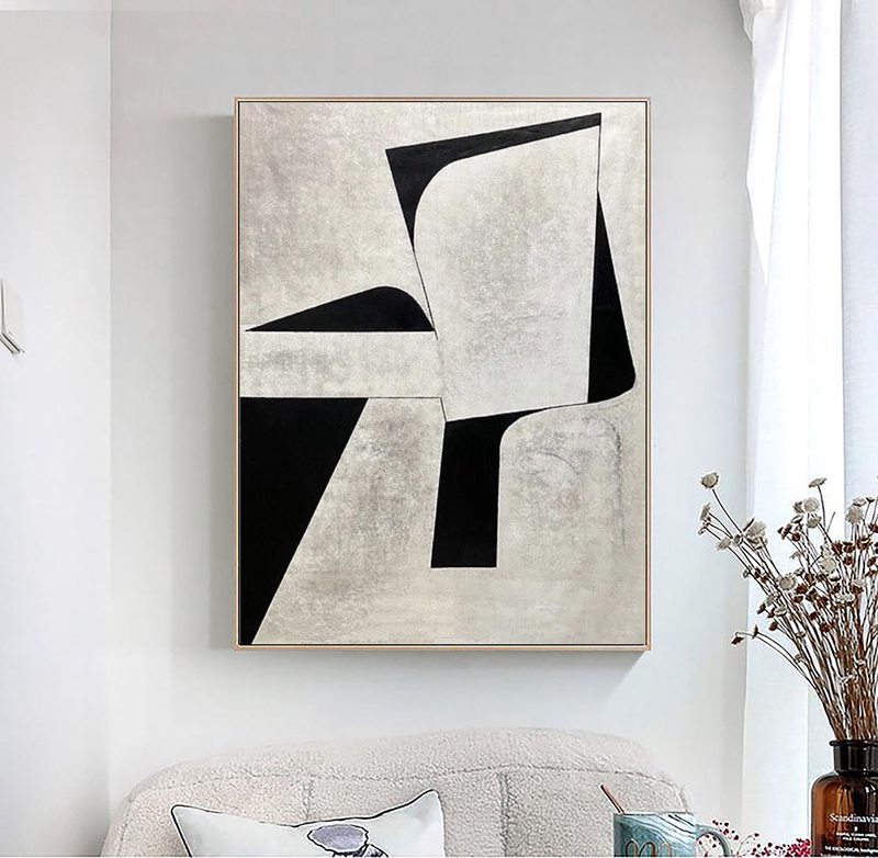 Wabi Sabi Black and White Canvas Art - Minimalist Abstract Painting for Entryway Decor