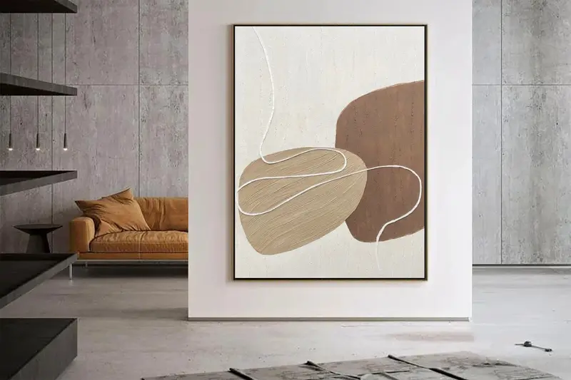 Beige and Brown 3D Textured Painting - Minimalist Abstract Wall Art for Home Decor