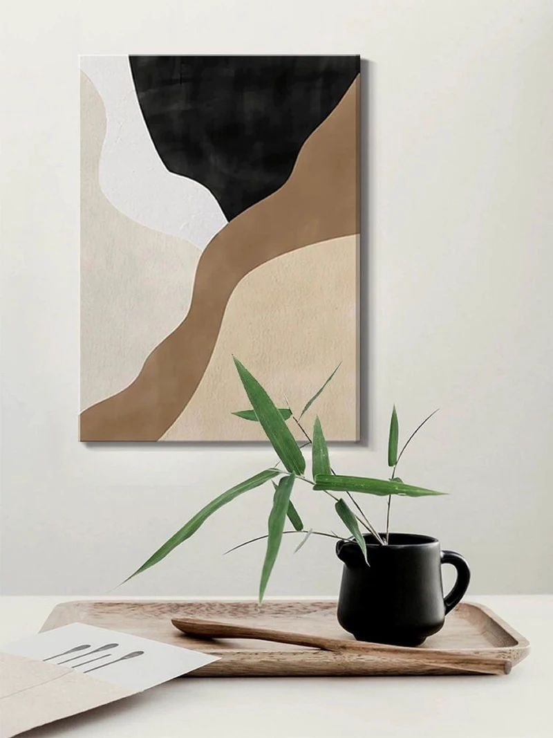 Beige and White Abstract Oil Painting - Minimalist Canvas Art for Contemporary Decor