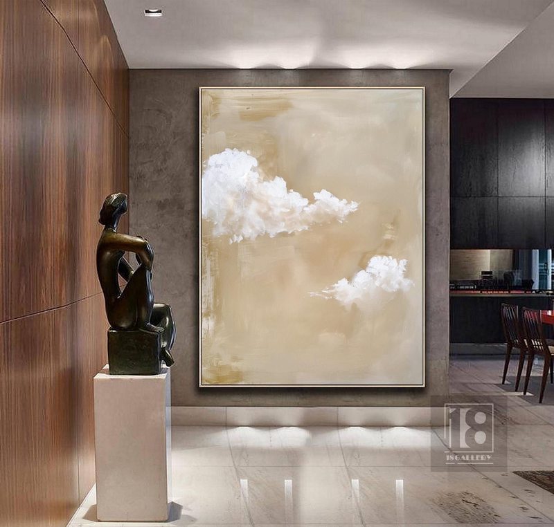 Cloudy Sky Wall Art - Minimalist Cloud Painting for Modern Canvas Decor