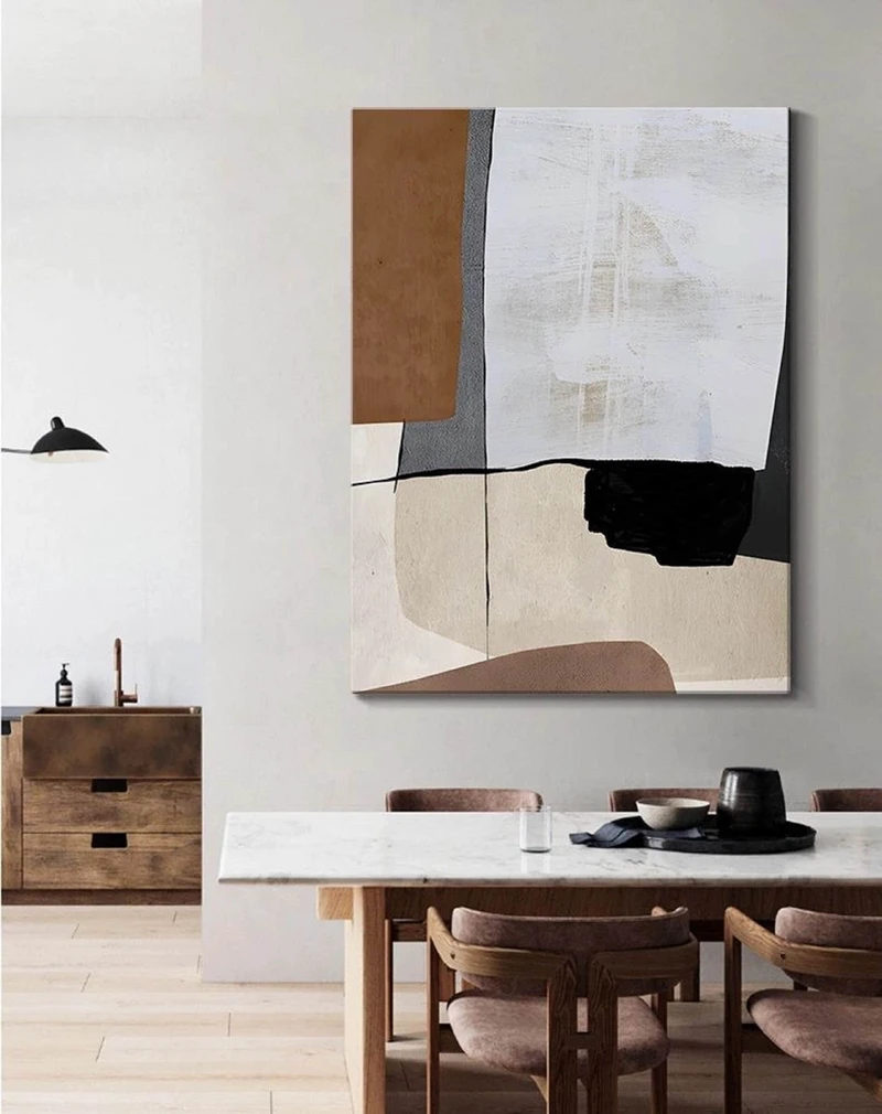 Neutral Abstract Canvas Painting - Minimalist Earth-Tone Wall Art for Living Rooms