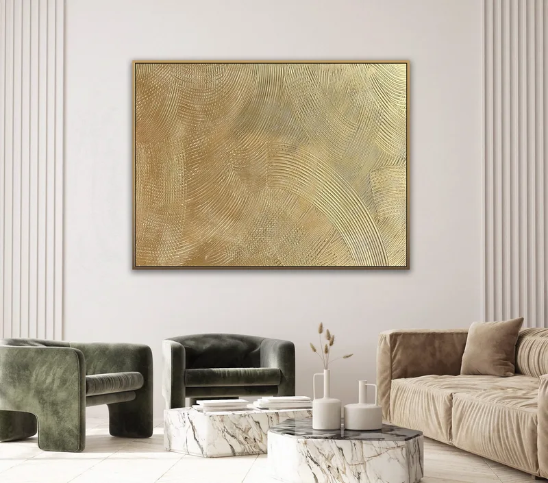 Gold Textured Abstract Canvas - Minimalist Wall Art for Elegant Modern Homes