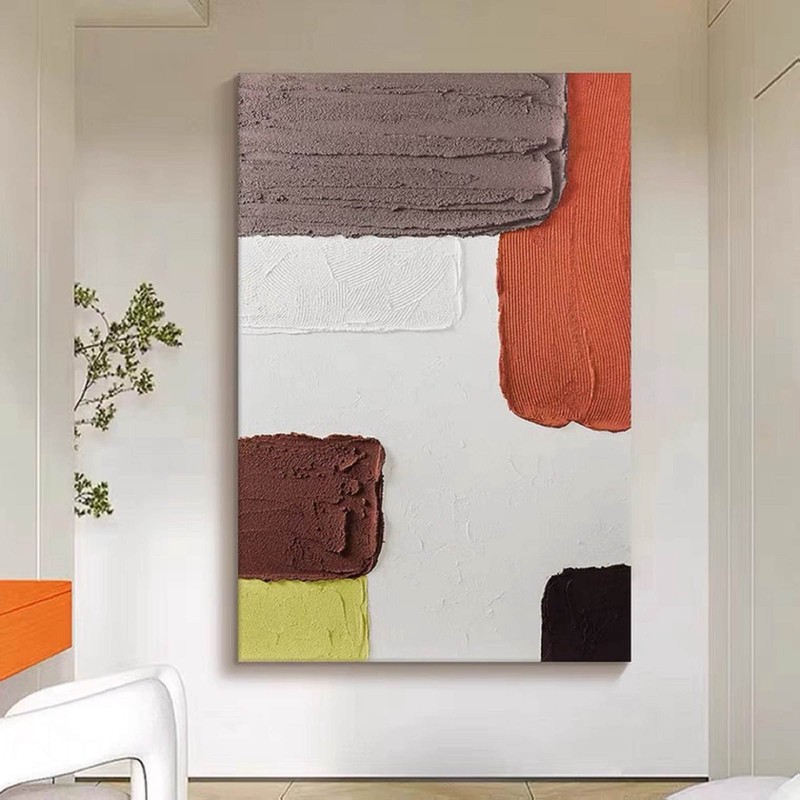 Brown and White Abstract Wall Art - Minimalist 3D Textured Painting for Modern Decor