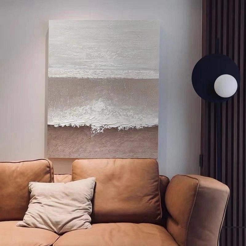 Beige and White Canvas Art - Abstract Textured Painting for Bedroom or Living Room
