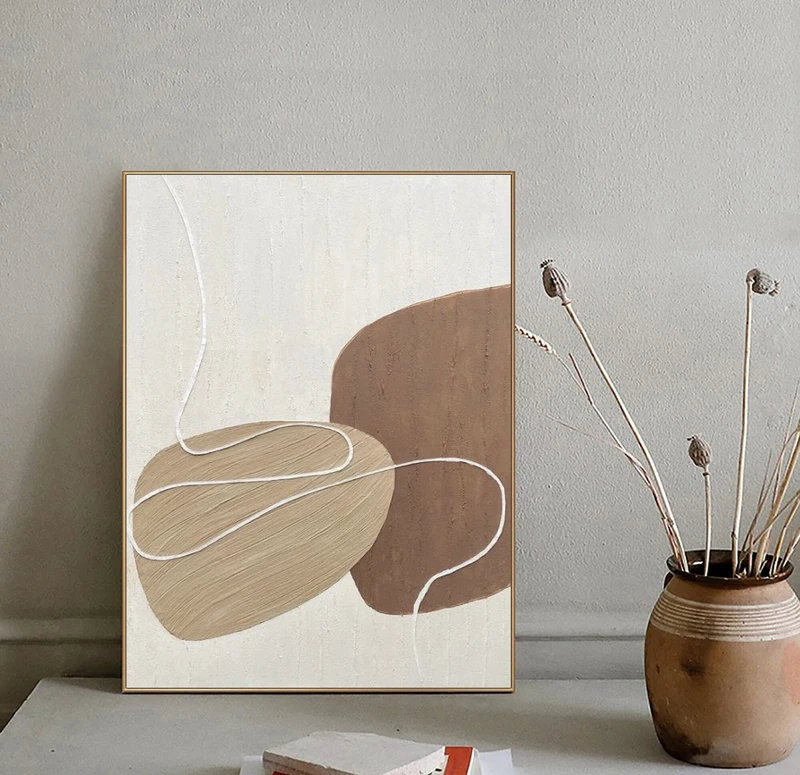 Beige and Brown 3D Textured Painting - Minimalist Abstract Wall Art for Home Decor