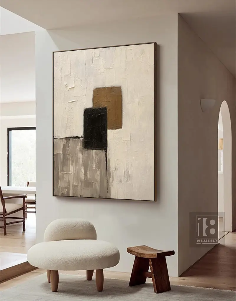 Beige and Brown Textured Canvas Painting - Minimalist Abstract Art for Modern Homes