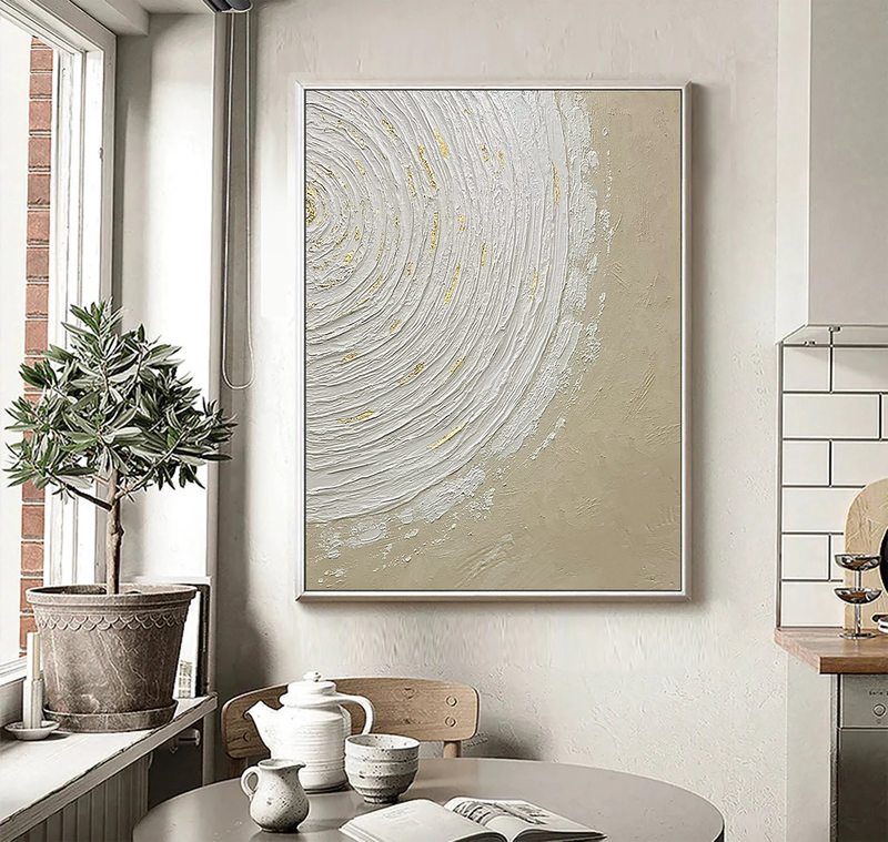 Beige and White Textured Wall Art - Minimalist Abstract Painting for Bedroom Decor