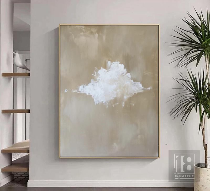 White Cloud Wall Art - Minimalist Abstract Painting for Bedroom Canvas Decor**  