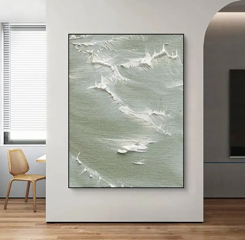Green Ocean Wave Painting - Textured Seascape Canvas for Living Room Decor