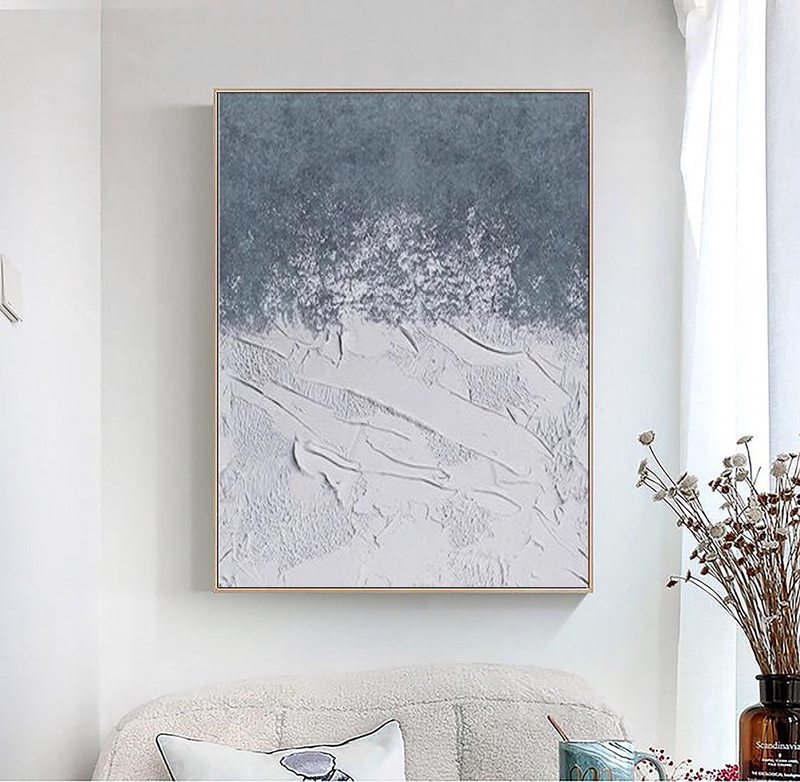 Textured Blue and White Canvas Art - Minimalist Painting for Bedroom or Entryway