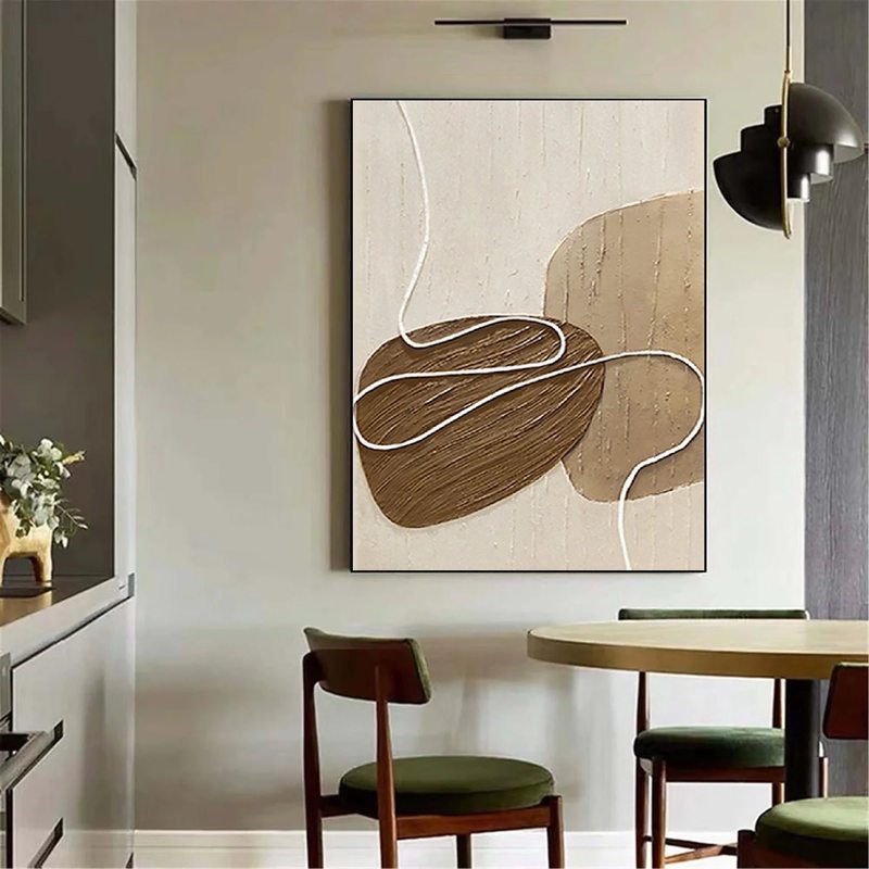 Oversized Beige and White Minimalist Painting - Textured Wall Art for Modern Decor