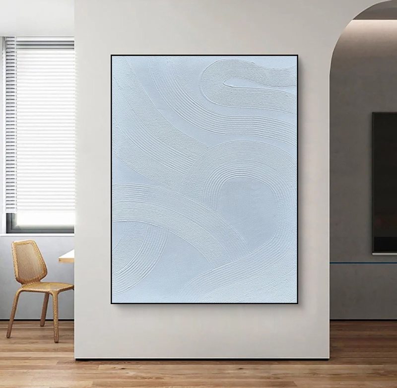 Large White Textured Canvas Art - Minimalist Abstract Painting for Neutral Interiors