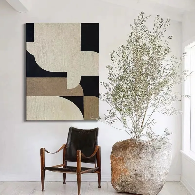 Black White and Gold Abstract Painting - Textured Canvas Wall Art for Modern Interiors