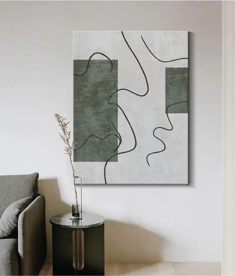 Green and White Minimalist Abstract Painting - Textured Canvas Wall Art for Bedrooms