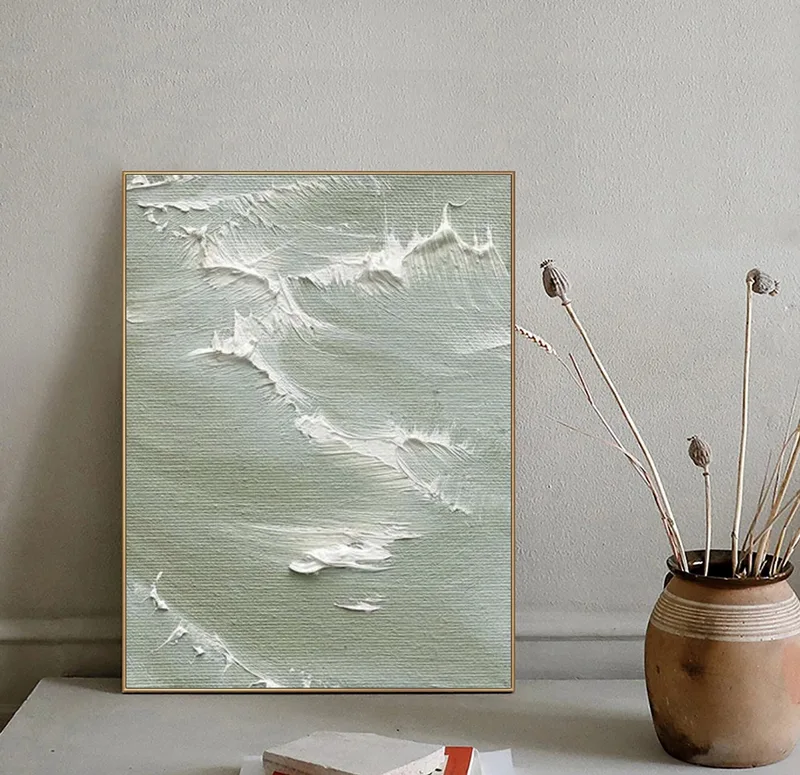 Green Ocean Wave Painting - Textured Seascape Canvas for Living Room Decor