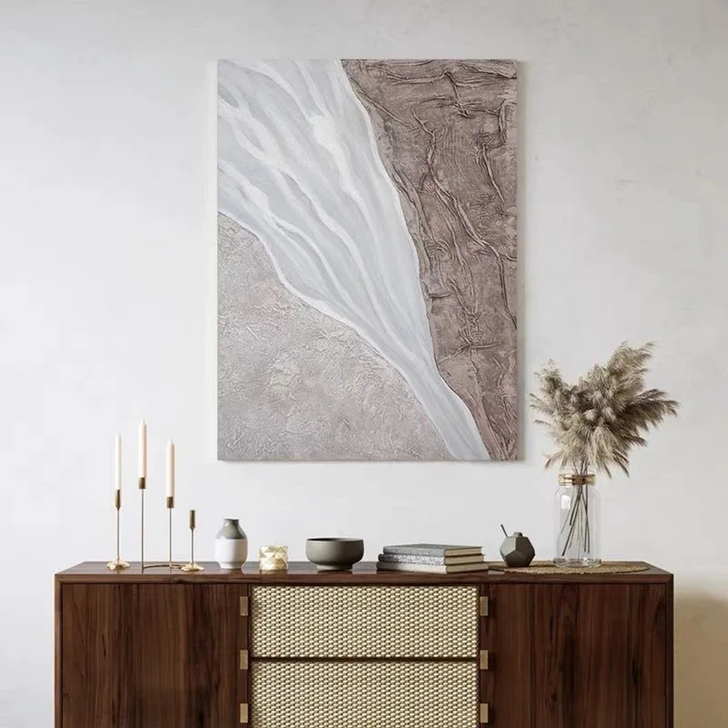 Beige and White Minimalist Wall Art - Textured Abstract Canvas for Modern Spaces