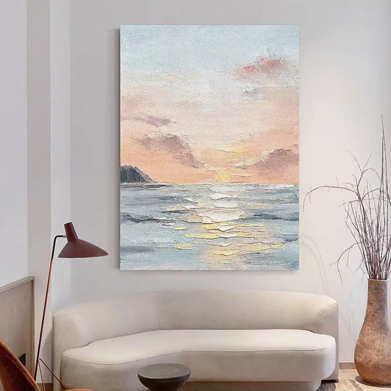Ocean Sunset Canvas Art - Impressionist Seascape Painting for Living Room Decor