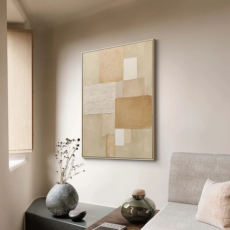 Neutral Beige Minimalist Painting - Abstract Wall Art for Wabi Sabi Interiors