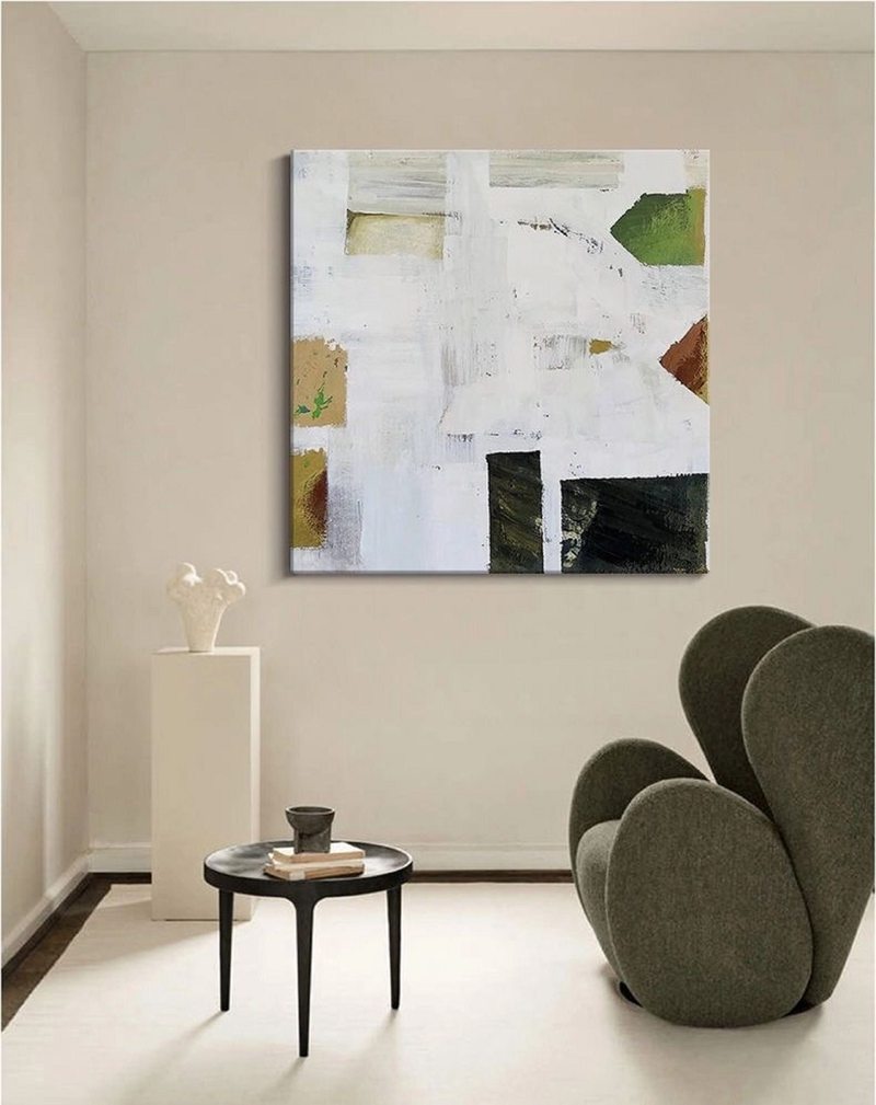 White and Beige Textured Wall Art - Minimalist Abstract Canvas Painting for Bedrooms