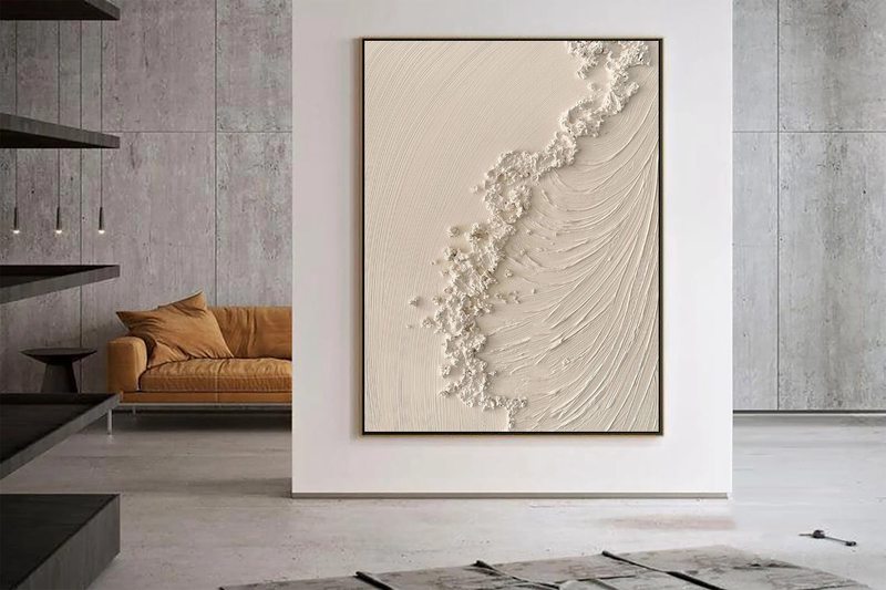 Beige Ocean Painting - Minimalist 3D Textured Sea Art for Large Canvas Wall Decor**  
