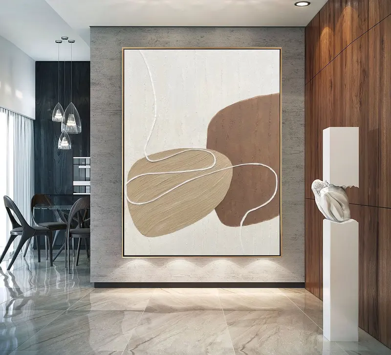 Beige and Brown 3D Textured Painting - Minimalist Abstract Wall Art for Home Decor
