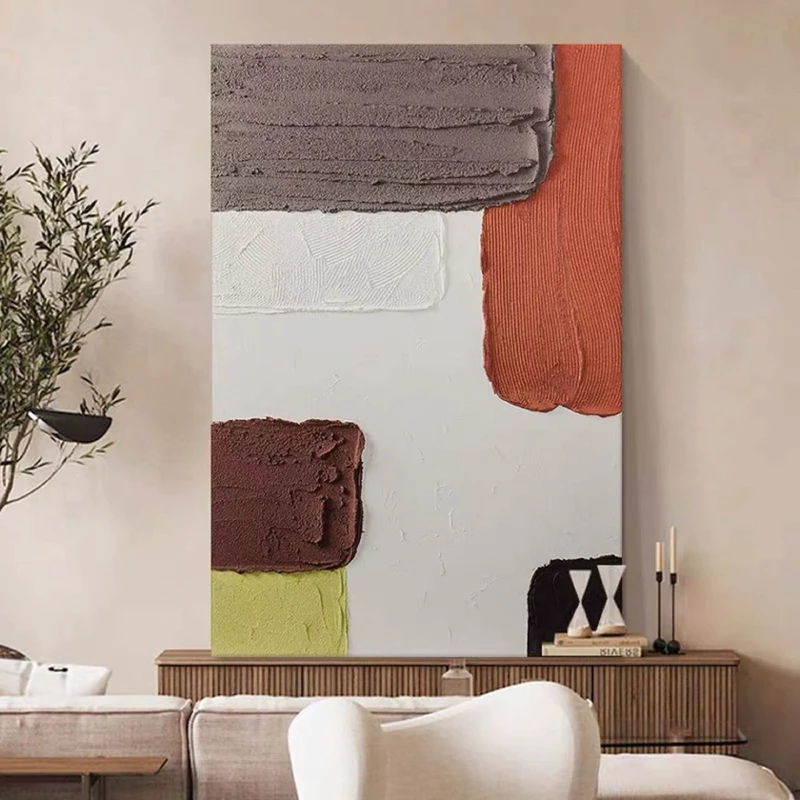 Brown and White Abstract Wall Art - Minimalist 3D Textured Painting for Modern Decor