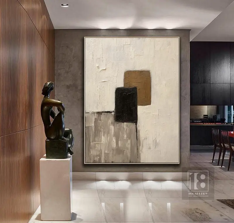 Beige and Brown Textured Canvas Painting - Minimalist Abstract Art for Modern Homes