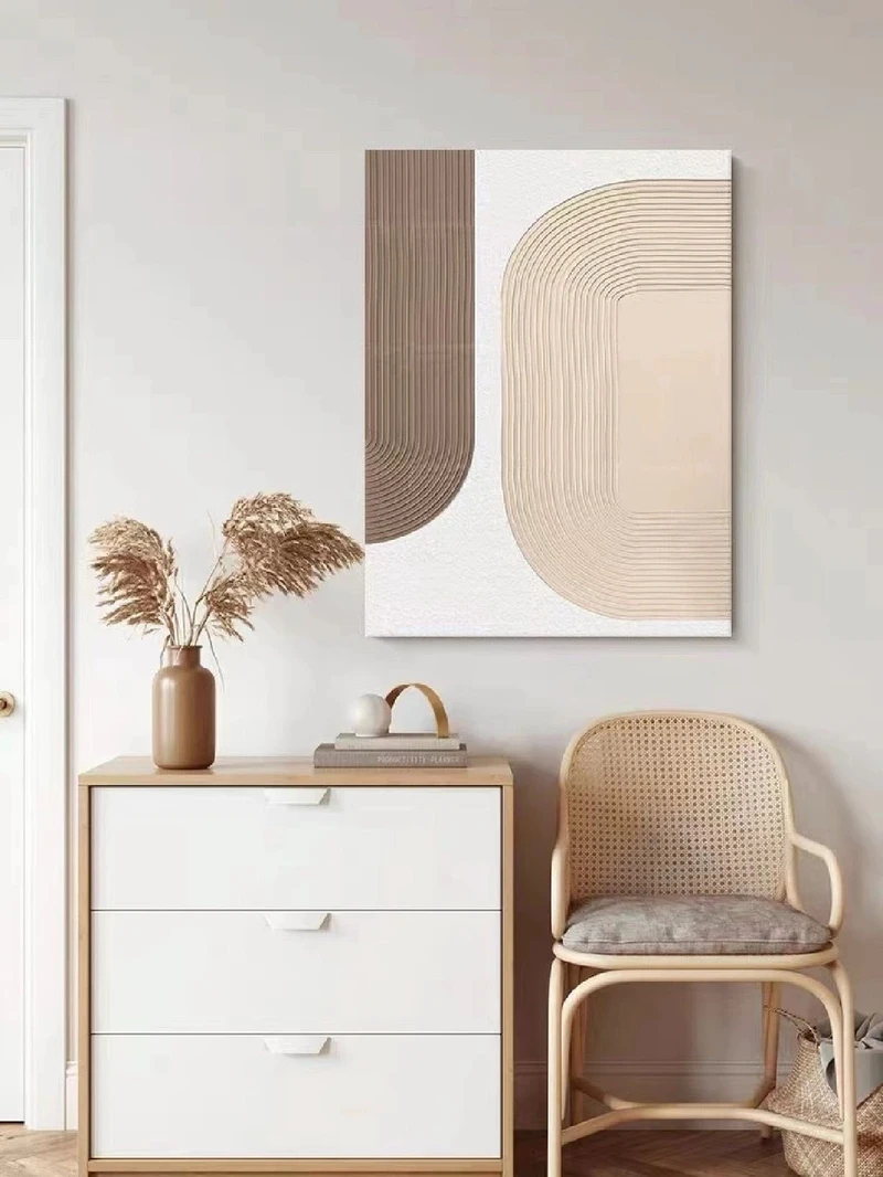Beige Arch Textured Wall Art - Wabi-Sabi Canvas Painting for Minimalist Decor