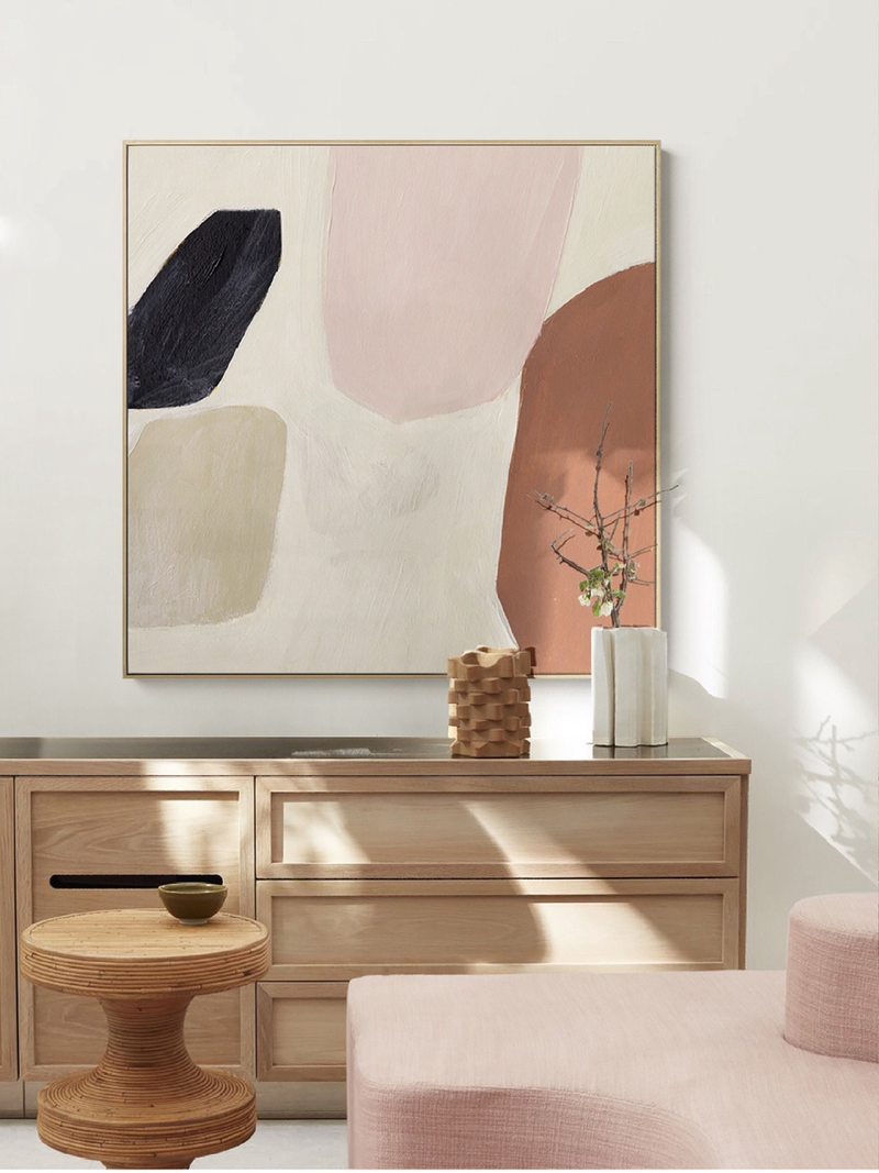 Beige Abstract Canvas Painting - Minimalist Wall Art for Neutral Interior Design
