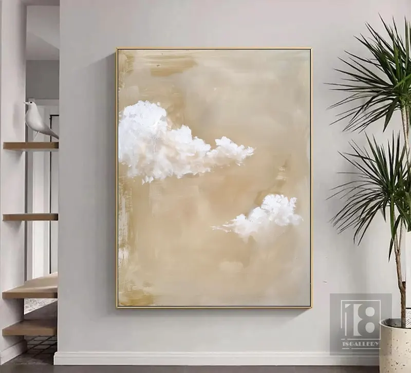 Cloudy Sky Wall Art - Minimalist Cloud Painting for Modern Canvas Decor
