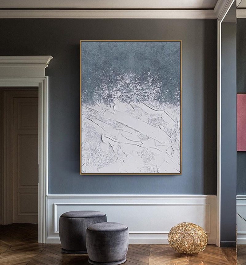 Textured Blue and White Canvas Art - Minimalist Painting for Bedroom or Entryway