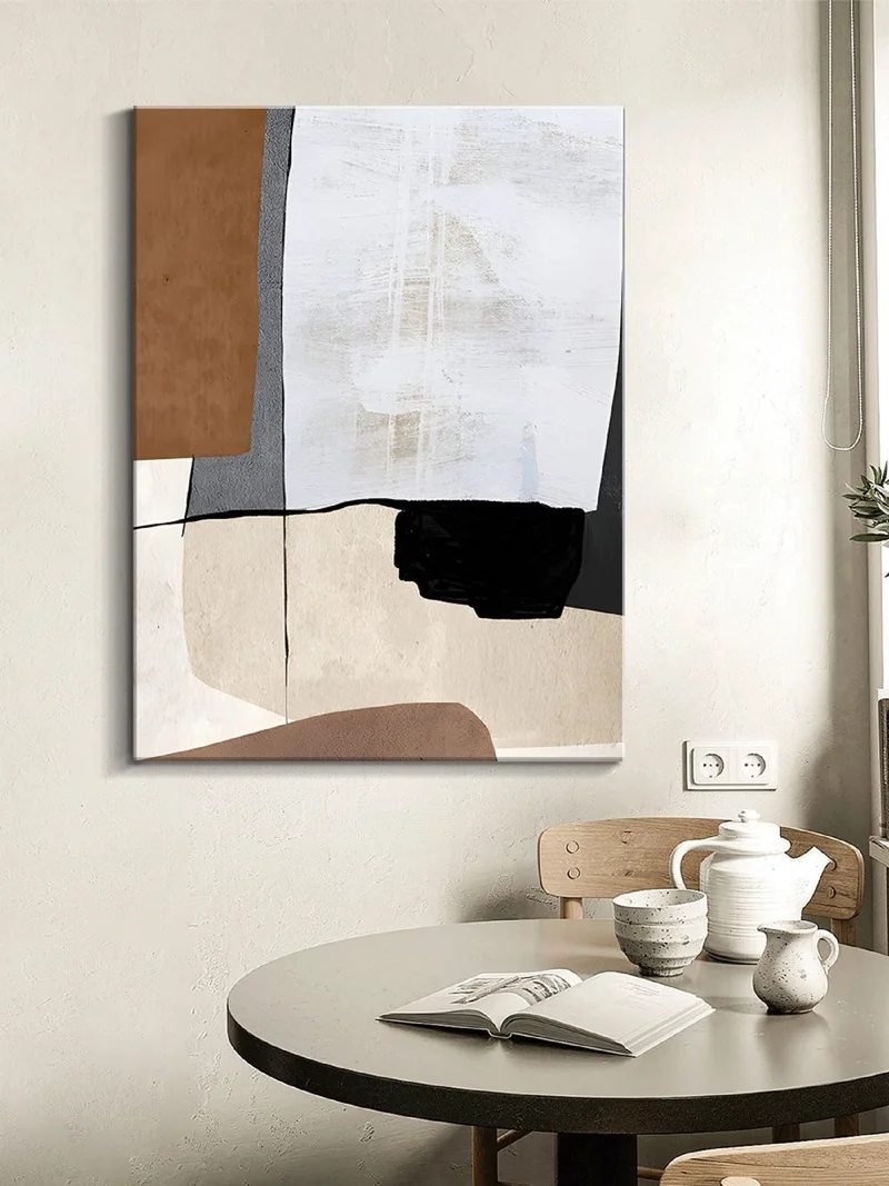 Neutral Abstract Canvas Painting - Minimalist Earth-Tone Wall Art for Living Rooms