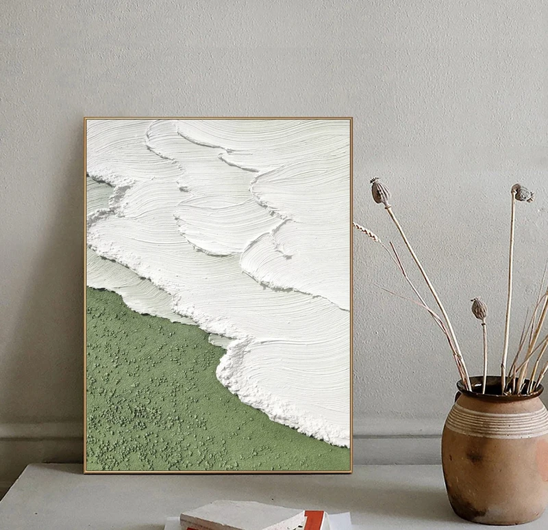 Beige and White 3D Textured Wall Art - Minimalist Abstract Painting for Bedrooms