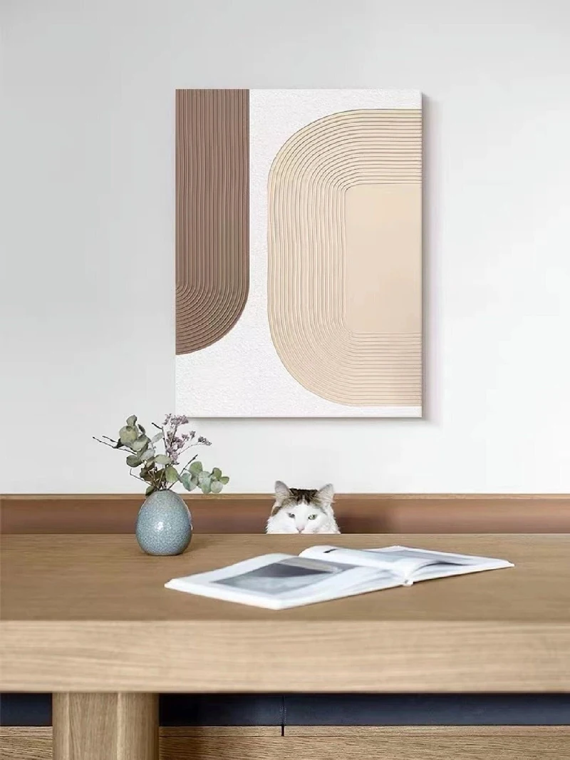Beige Arch Wall Art - Minimalist Textured Canvas Painting for Neutral Spaces