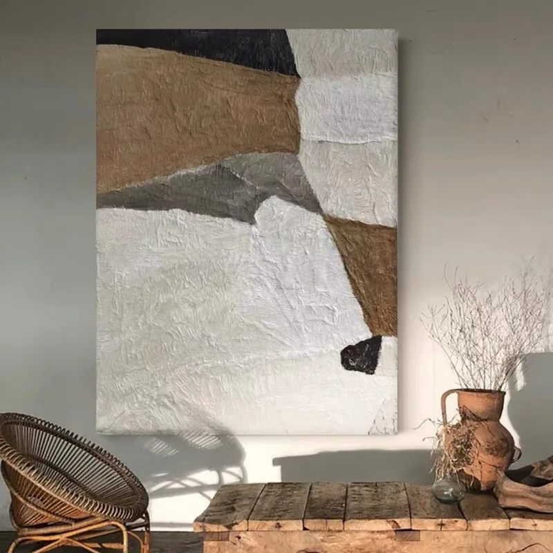 Beige and White Minimalist Canvas - 3D Abstract Painting for Modern Interiors