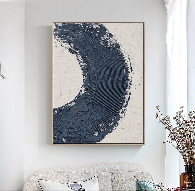 Minimalist Blue and White Abstract Painting - Canvas Art for Neutral Living Spaces