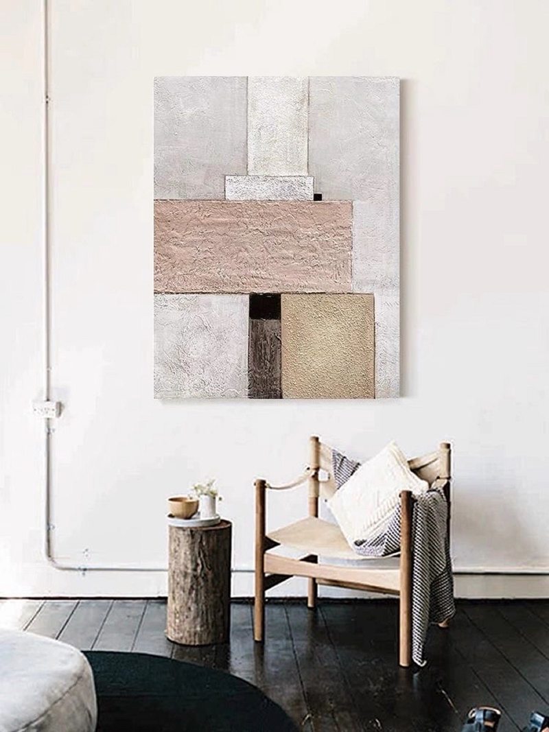Large Beige and Brown Abstract Painting - Minimalist Canvas for Modern Homes