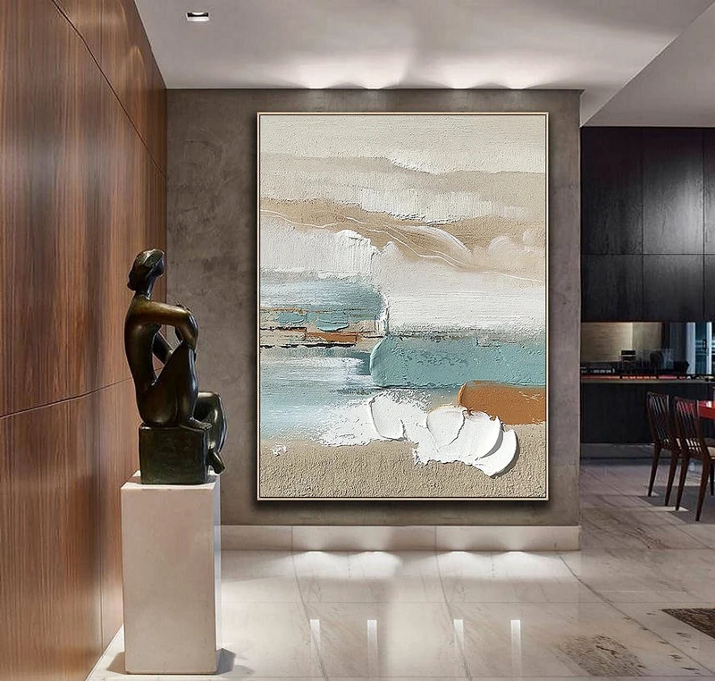 Neutral Abstract Canvas Art - Minimalist Beige Textured Painting for Living Rooms