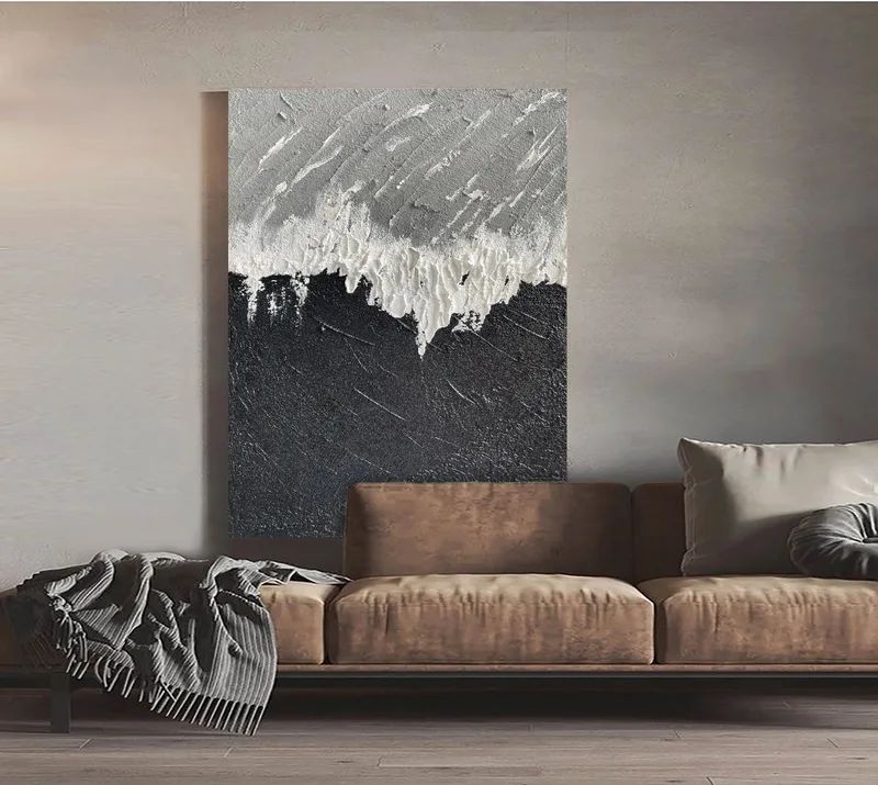 Gray and White Textured Wall Art - Minimalist Abstract Painting for Entryway