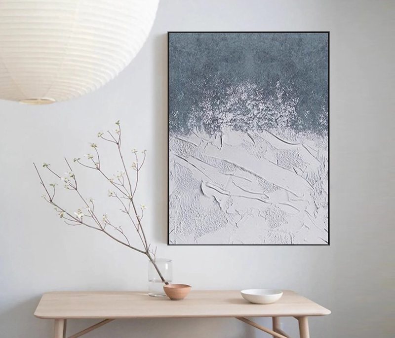 Textured Blue and White Canvas Art - Minimalist Painting for Bedroom or Entryway