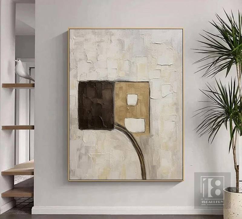 Brown Textured Canvas Painting - Minimalist Abstract Wall Art for Contemporary Homes
