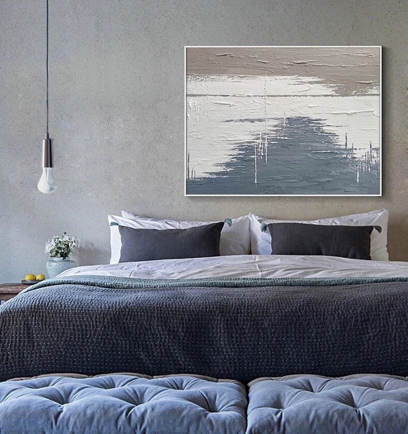 White Ocean Wave Painting - Textured Minimalist Canvas Art for Beach-Inspired Homes
