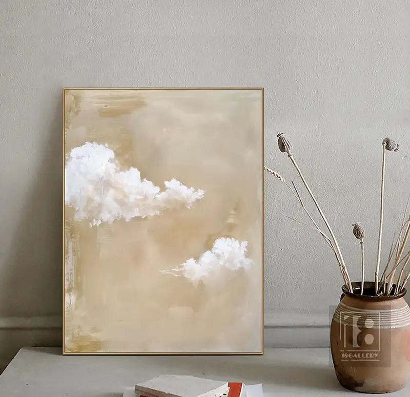 Cloudy Sky Wall Art - Minimalist Cloud Painting for Modern Canvas Decor