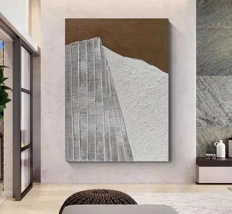 Gray and White Abstract Wall Art - Minimalist Textured Painting for Bedroom Decor