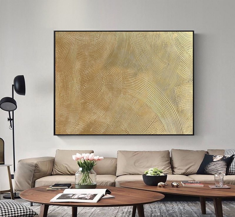 Gold Textured Abstract Canvas - Minimalist Wall Art for Elegant Modern Homes