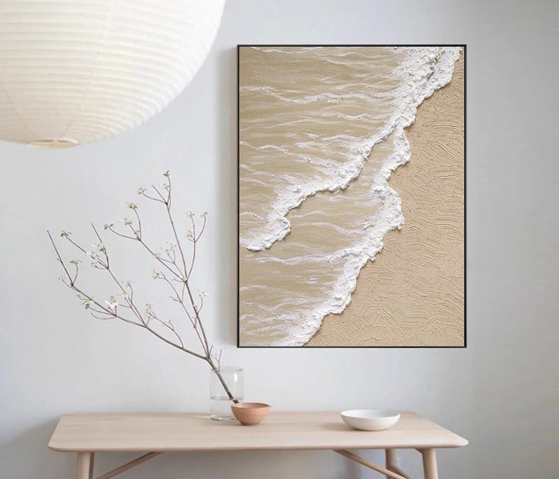 Beige and White 3D Wall Art - Large Minimalist Abstract Canvas for Modern Interiors